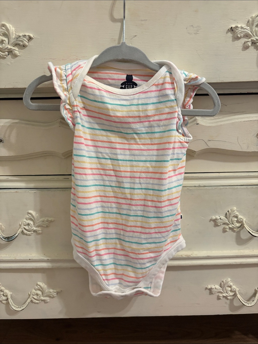 GAP Pastel Multi-Stripe Ruffle Sleeve Bodysuit